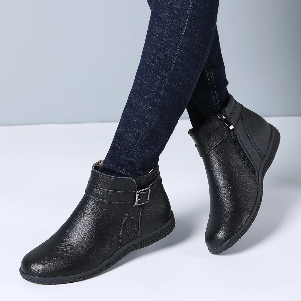 Najtaniej Wiosenne damskie buty zimowe buty śniegowce prawdziwej skóry Slip on Women Chelsea botki płaskie buty krótki but panie jesień buty