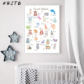 

Animal Alphabet Nursery Child Poster Wall Art Canvas Print Enlightenment Painting Nordic Kid Baby Bedroom Decoration Picture