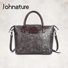 Новинка, винтажная Повседневная Сумка-тоут с тиснением и цветочным рисунком, твердая натуральная кожа, женские сумки-мессенджеры, сумки через плечо для отдыха
