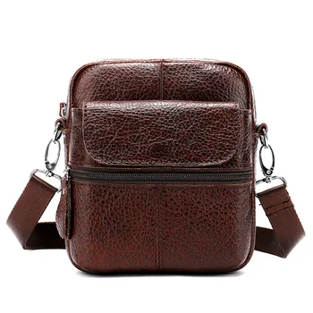 

New Men's Genuine Leather Briefcase Vintage Casual Men's Shoulder Crossbody Bag Cow Leather Vertical Men's Small Square Bag