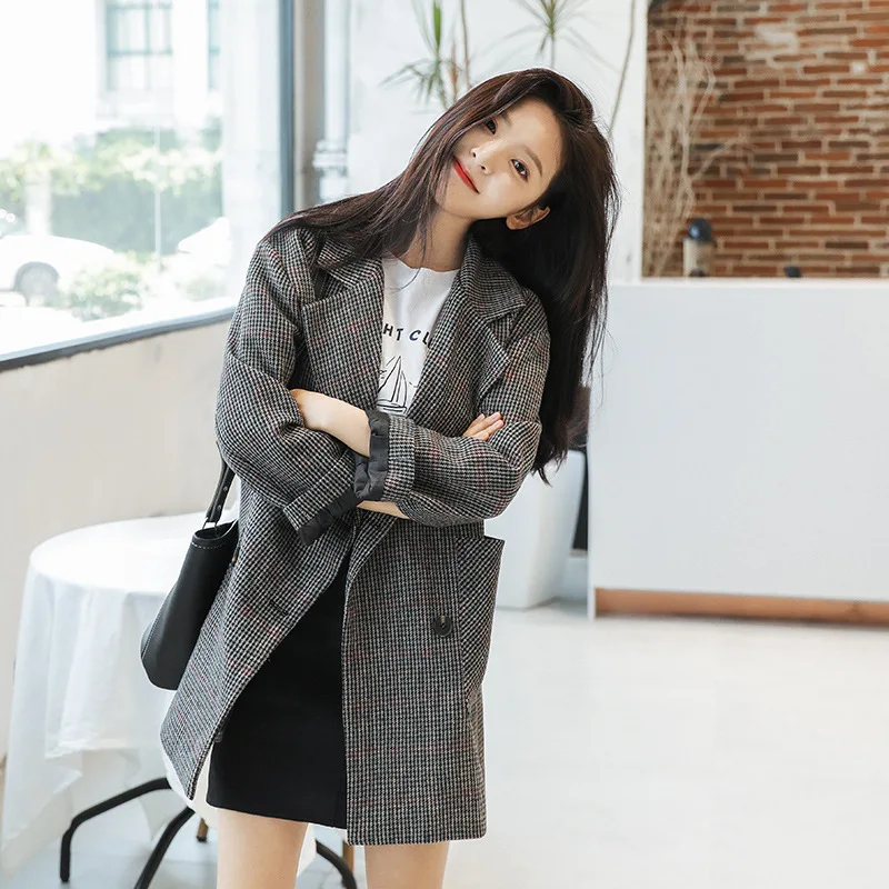 

2019 Spring And Autumn New Style Korean-style Plaid Small Suit Coat Women's Vintage Students Hong Kong Flavor Casual Versatile S