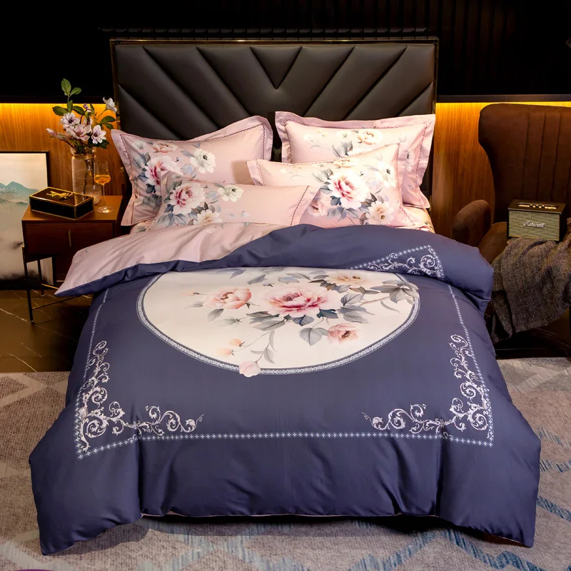 2 Brushed Cotton Bedding Set Queen King Size Chinese Style Flower Teddy Bear Deer Cartoon Plaid Duvet Cover Bedsheet Pillowcase - Цвет: 2