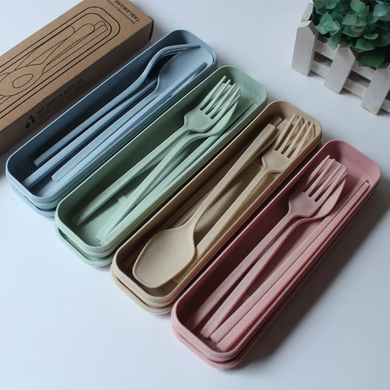 

Wheat Straw Tableware Set Creative Environmentally Friendly Degradable Tableware Set Children Portable shao cha kuai Three-piece