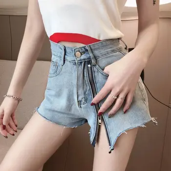 

2020 Spring New Fashion Raw Edge Zipper Decorations Washed Fashion Flow Denim Shorts Women's Sexy Hot Short Fashion Harajuku