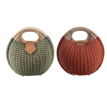 

2x Snail's Nest Tote Handbag Summer Beach Bags Woman Straw Bags Women's Handbag Rattan Bag(Green&Orange)
