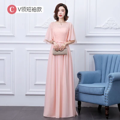 Шифоновое длинное платье для свадебной вечеринки для женщин розовое платье подружки невесты Vestido Largo Sirena без рукавов ТРАПЕЦИЕВИДНОЕ сексуальное платье для Бала клуба - Цвет: C long pink