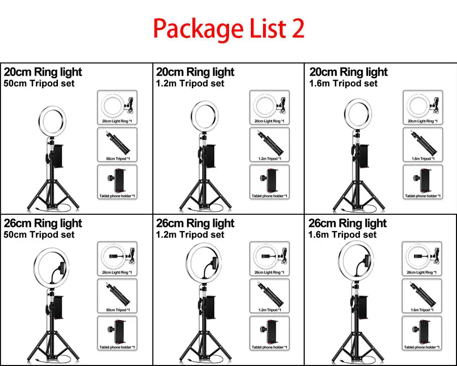 10 дюймов 26 см Светодиодная кольцевая лампа с регулируемой яркостью для селфи.3600K-5600K. с штативом трипод(160CM), телефонным держателем и USB кабель