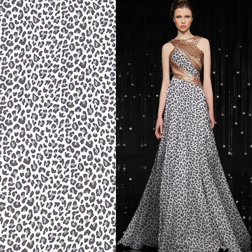 Песочная стирка процесс шелк креп-Жоржет шелковая ткань серый Леопардовый принт, SCG556