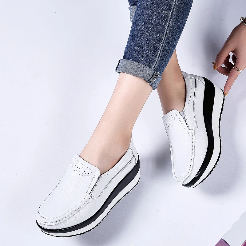 Women Flats Platform Shoes Genuine Leather Autumn Slip On