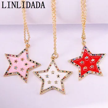 

8Pcs Fashion Gold Color Jewelry Lucky Charm Enamel CZ Star Pendant Necklaces For Women Girls