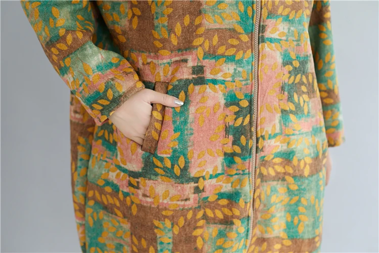 Большие размеры 4XL, Осень-зима, Женская Модная элегантная верхняя одежда с принтом, топы для девушек и женщин, большие размеры, длинная хлопковая льняная флисовая куртка, пальто