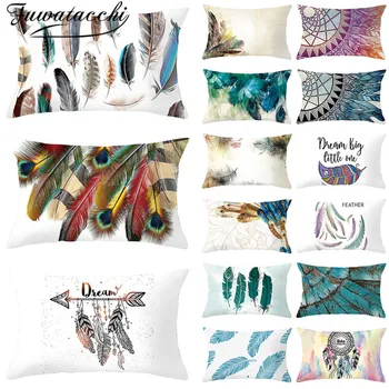 

Fuwatacchi Colorful Feather Printed Cushion Cover Dream Flower Pillow Cover for Home Bedroom Sofa Car Decor Pillowcase 30cm*50cm