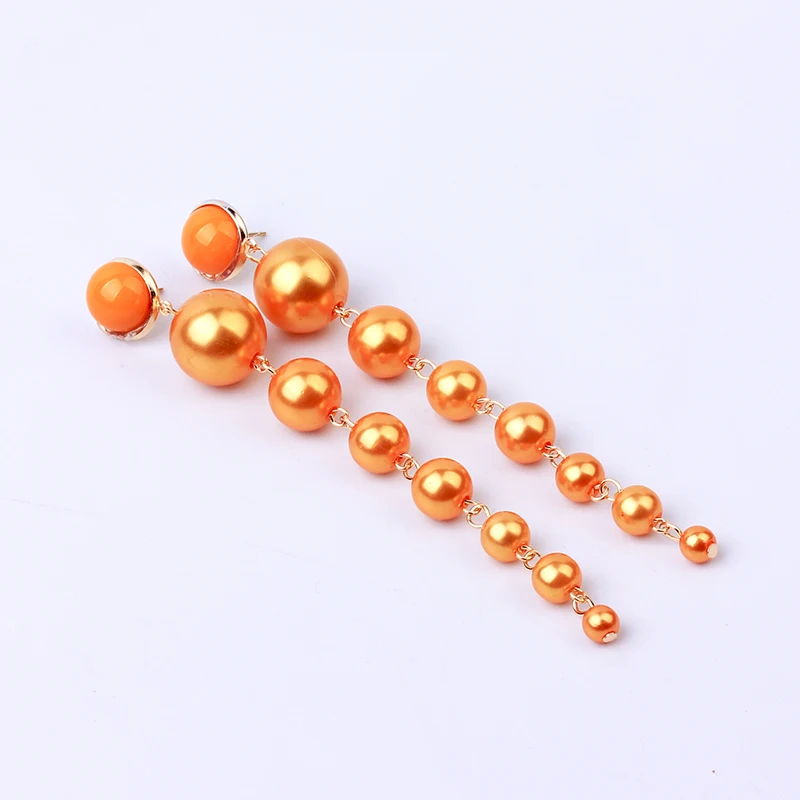Trendy Long Pearl Earrings Fashion Jewelry Statement Boho Colorful Red Purple Royal Blue Party Wedding Gold Earrings For Women