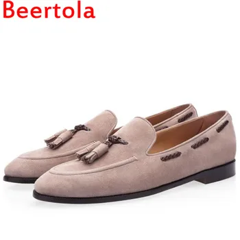 

Beertola Tassel Fashion Men's Dress Shoes Genuine Leather Flats Heel Shoes Men Business Style Male Flats Bottom Man Big Size