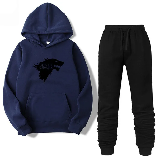Navy blue-B Комплект из двух предметов; модная Толстовка «Игра престолов»; Спортивный костюм для мужчин и женщин; толстовка с капюшоном; Осенняя брендовая одежда; комплекты из толстовки и штанов - Цвет: Navy blue-B