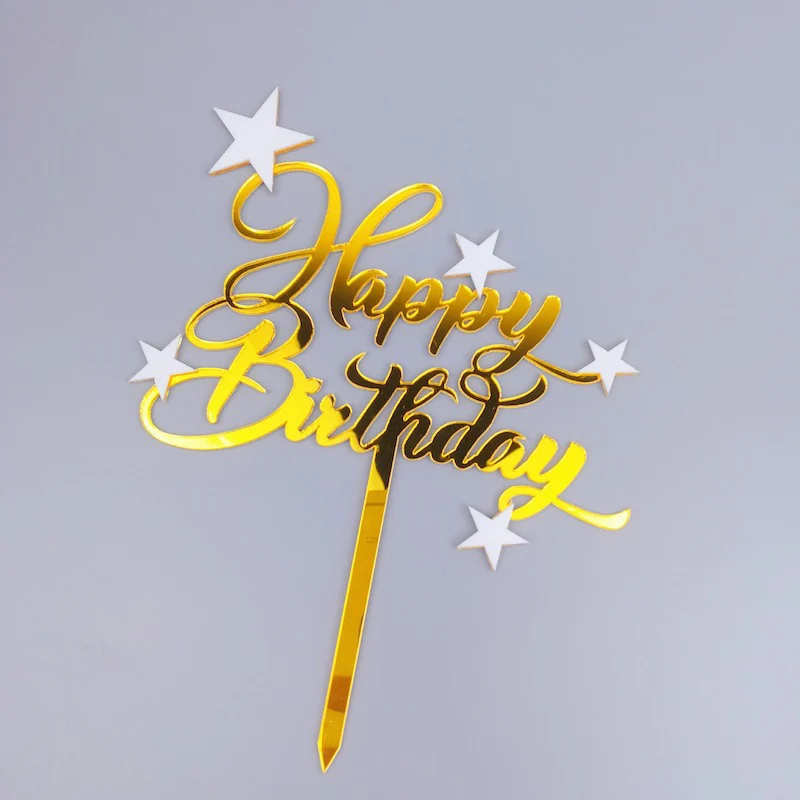 1 шт., украшение для торта с надписью «Happy Birthday», украшение в виде блестящей звезды на день рождения, зеркальный акриловый Топпер для торта, декор для торта в честь рождения ребенка