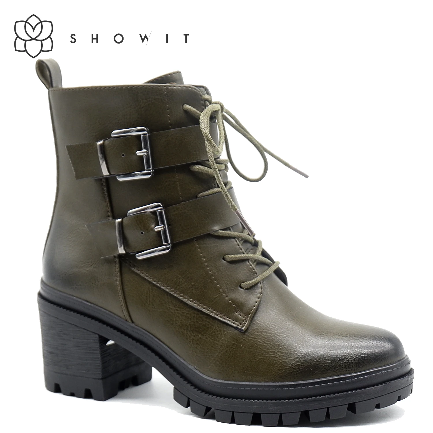 SHOWIT/ г.; зимние Ботинки martin; женская обувь на высоком толстом каблуке с подковкой; на молнии; с пряжкой; на шнуровке; из водонепроницаемого материала
