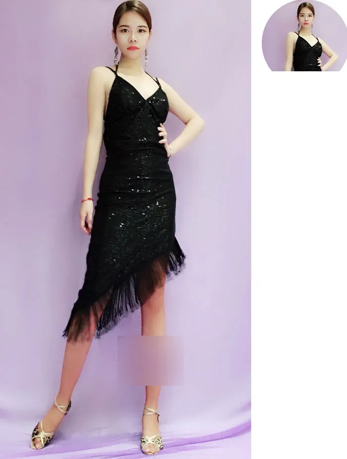 New Latin Dance Competition Dresses V-Neck 1920s Flapper Dress 4colors Salsa Dress Tight Sequins Latin Dance Costume