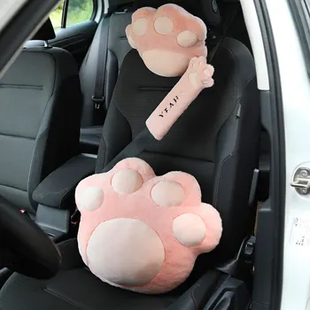 

Car Headrest Cute Plush Cat Claw Neck Pillows Cushion Auto Women's Seatbelt Protect Lumbar Head Rest Seat Fashionable Car Goods