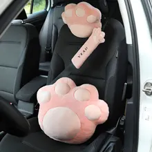 Zagłówek samochodowy śliczny pluszowy kot pazur poduszki pod kark poduszki Auto kobiet pasów bezpieczeństwa chronić zagłówek lędźwiowy siedzenia modne towary samochodowe tanie tanio SlfTimming CN (pochodzenie) Naturalne Włókno Sztuczne Pluszowe PP COTTON Pink Gray