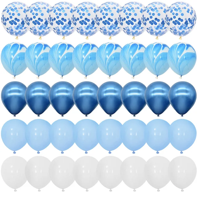 40Pcs Blue Balloons Set Agate Marble Metallic Confetti Balloon for Kids Birthday Party Baby Shower Graduation Decoration Wedding Set1