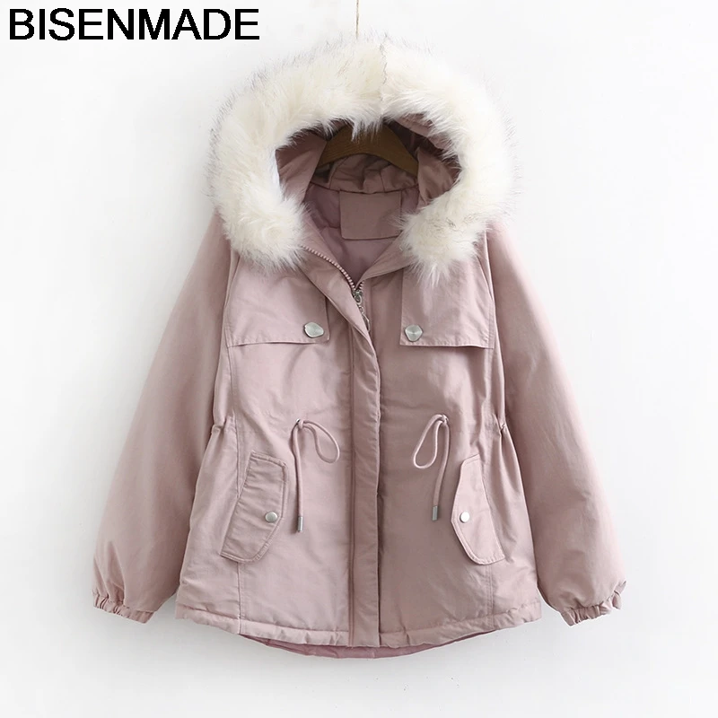 

BISENMADE Oversize Women's Winter Parkas New 2020 Loose Safari Style Down Cotton Coat Drawstring Fur Collar Padded Jacket