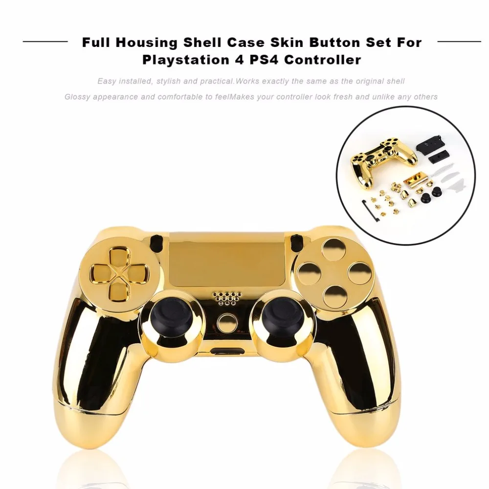 Full Housing Shell Case Skin Cover Button Set with Full Buttons Mod Kit Replacement For Playstation 4 PS4 Controller Gold