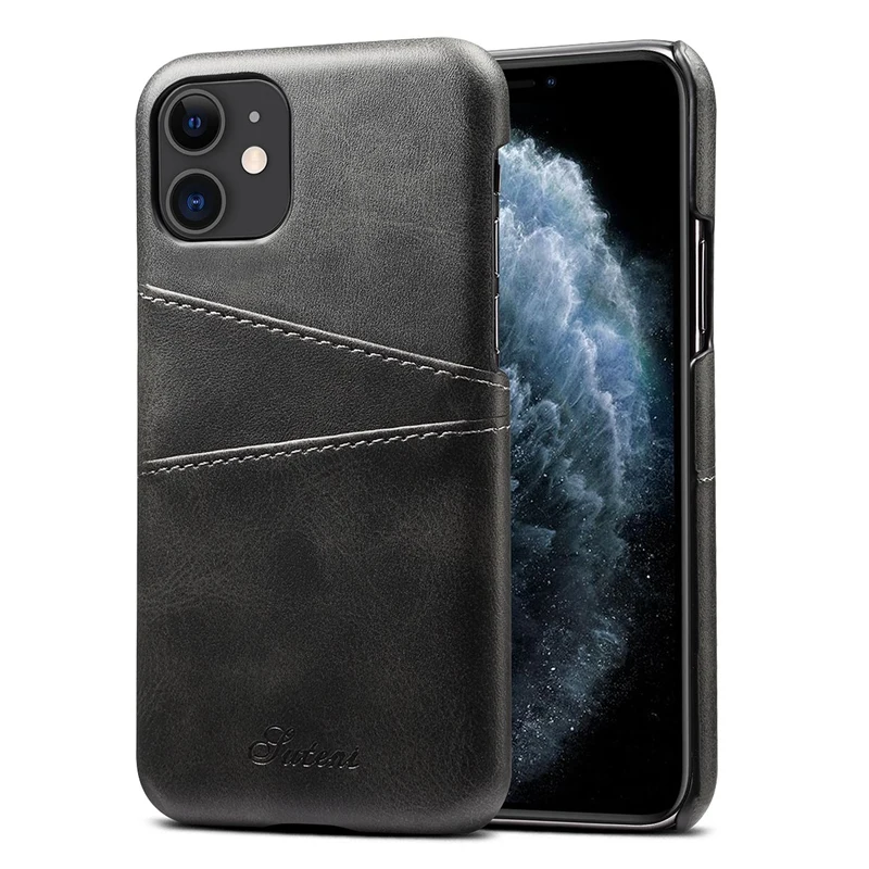 Для iPhone чехол для карт Кожаный чехол-кошелек, ультра-тонкая Обложка на заднюю панель из искусственной кожи кредитный держатель для карт-черный S10