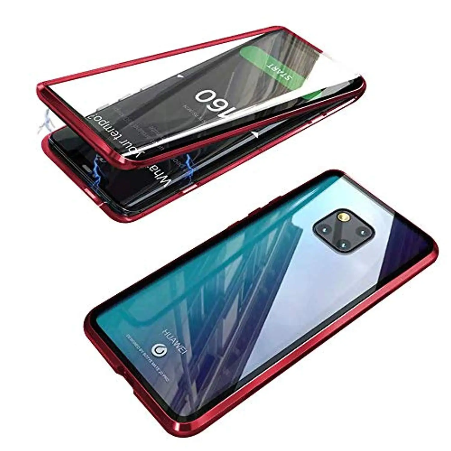 360 градусов Магнитный полный экран защитный металлический алюминиевый оправа закаленное стекло чехол для huawei mate 20 Pro P30 Lite P20 крышка - Цвет: Red
