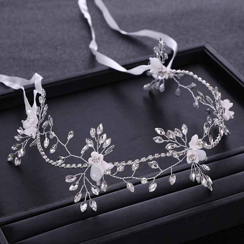 Trendy Wedding Hair Accessories Silver Flower Rhinestone Crystal Headband Bridal Tiara Princess Tiara Wedding Tiara Accessories