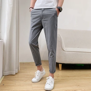 

2020 Brand clothing Male High quality pure cotton Business suit trousers / Men's slim fit stripe Casual pants Plus size 28-38