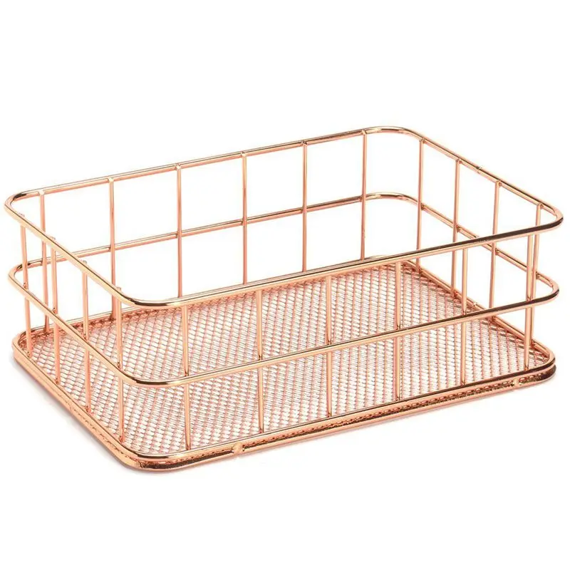 

Storage Basket metal Wire Bathroom Shelves Makeup Organiser Rose Gold Brush Pen Holder Wire Mesh Bathroom Toiletries Storage Bas
