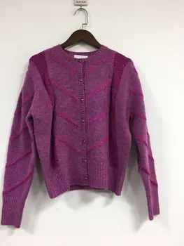 

Women Sweater 2020 Spring Mohair Wool Striped Round Neck Sweater Cardigan