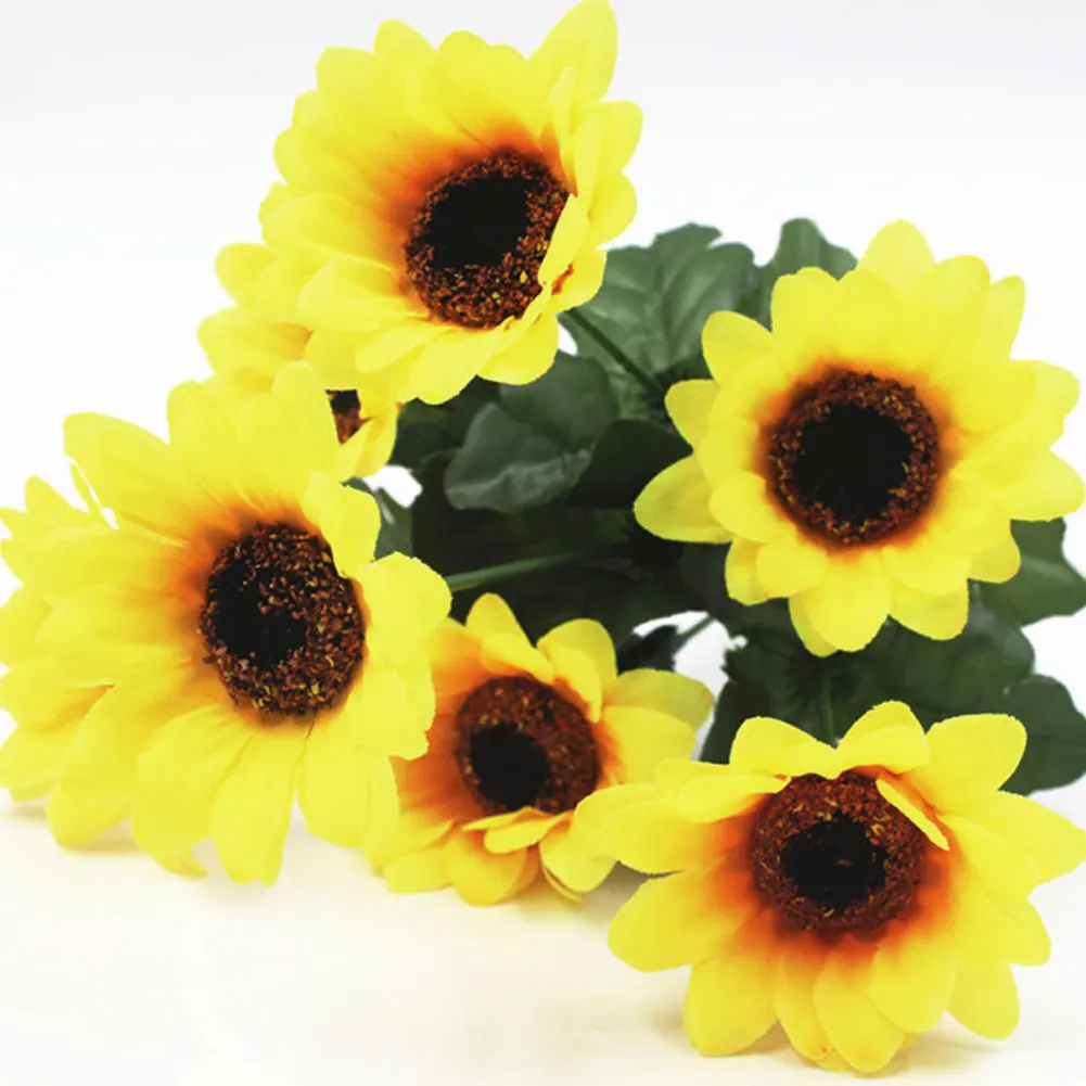 New 7Heads Artificial Flower Silk Artificial Sunflower Bouquet Fake Flower DIY Craft Party Wedding Decoration Home Decor