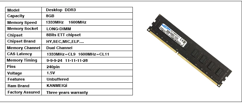 KANMEIQi ram DDR3 8 Гб 1333 МГц 1600 МГц настольная Память Dimm 240pin 1,5 v для AMD/Intel