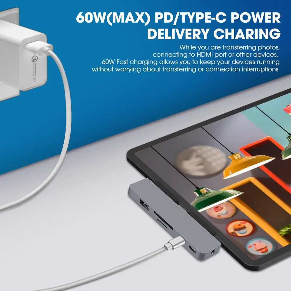GOOJODOQ USB C концентратор 60 Вт PD Зарядка для iPad Pro MacBook Air переключатель в HDMI USB 3,0 адаптер type-C телефон с разъемом для передачи данных для наушников