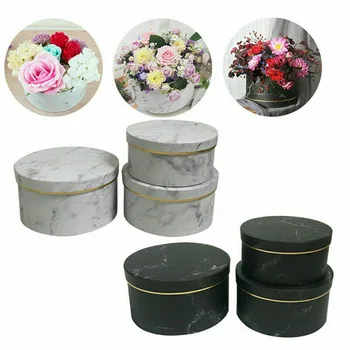 

Economical 3 Pcs Florist Flowers Gifts Box Marble Pattern Round Packing Case for Wedding Party ds99