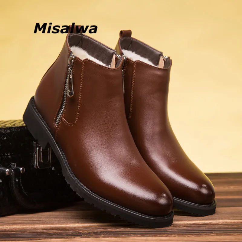 Мужские ботинки челси Misalwa, черные однотонные Винтажные ботинки с заостренным носком, на молнии, теплая Повседневная обувь с плюшевой подкладкой, зима 2019|Ботинки челси| | АлиЭкспресс