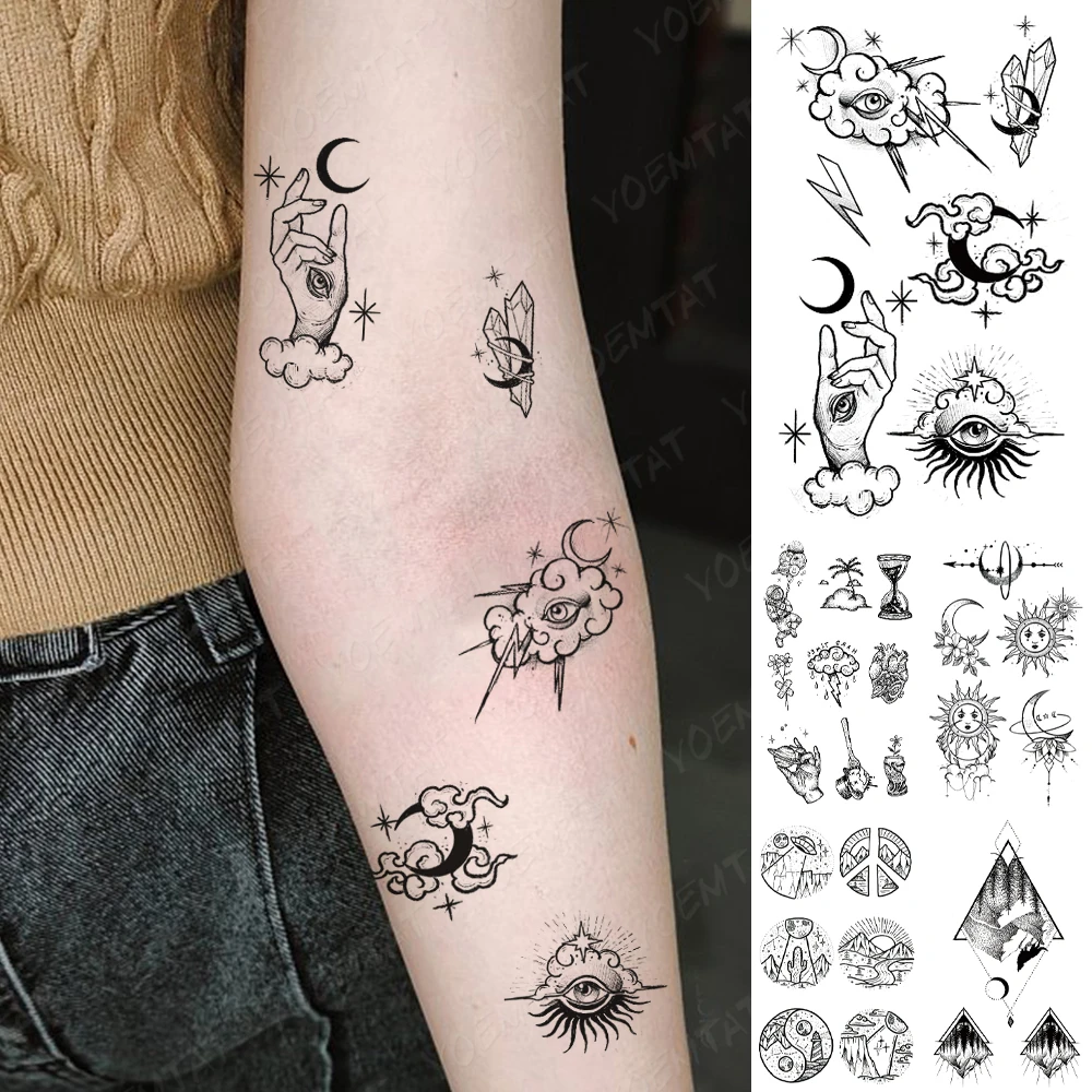 Waterdichte Tijdelijke Tattoo Sticker Hand Oog Maan Zon Kids Flash Nep Tato Overdracht Tatoo Diverse Kleine Patroon Vrouwen|Tijdelijke tatoeages| - AliExpress