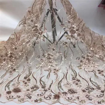

Madison Embroidered Sequin Lace French Tulle Fabric Peach Sequence Fabricfor Bridal Materials High Quality African Lace Fabric