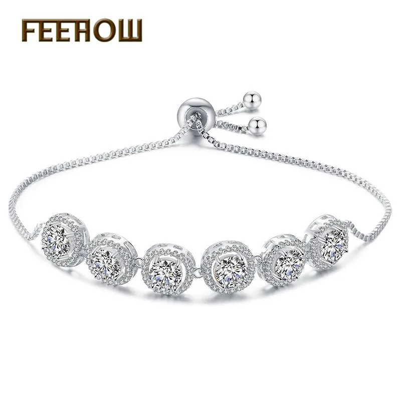 Женский браслет для тенниса FEEHOW круглый регулируемый с фианитом вечеринки и