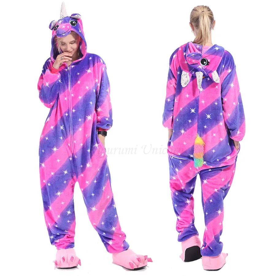 Kigurumi/Пижама с единорогом для взрослых; Пижама с котом для мальчиков и девочек, женщин и мужчин; Пижама для пар; коллекция года; зимняя Пижама; одежда для сна; Фланелевая Пижама - Цвет: Серебристый