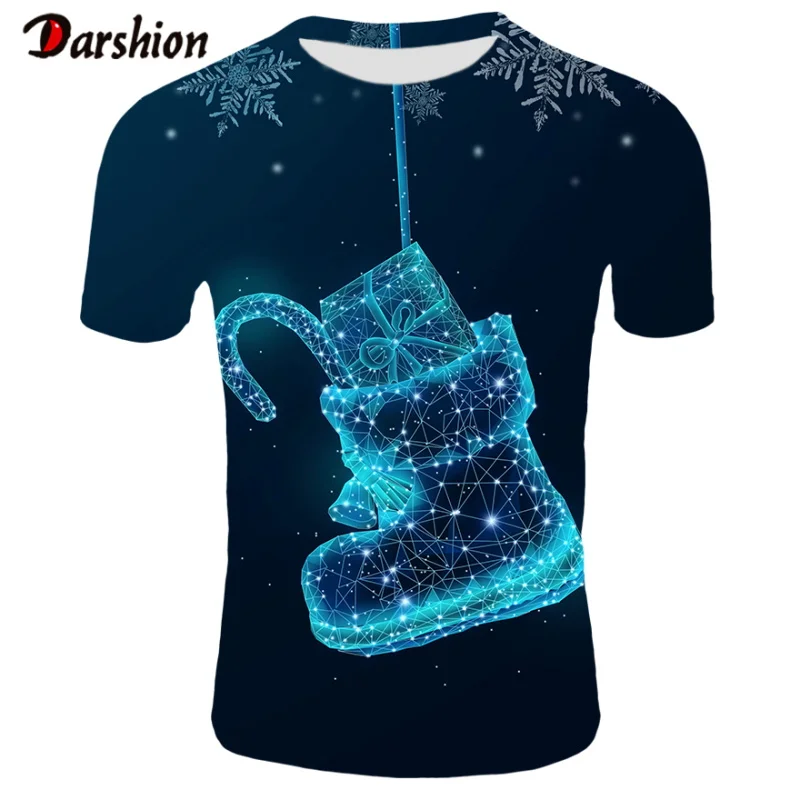 

Summer Clothing Men Shiny Christmas Gift Pattern 3D Print Tshirt Short Sleeve Casual High Quality Christmas Fashion Top Clothing