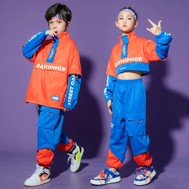 Kid Kpop Hip Hop Clothing Windbreaker Pullover Jacket Crop Top Streetwear Cargo  Pants for Girls Boys