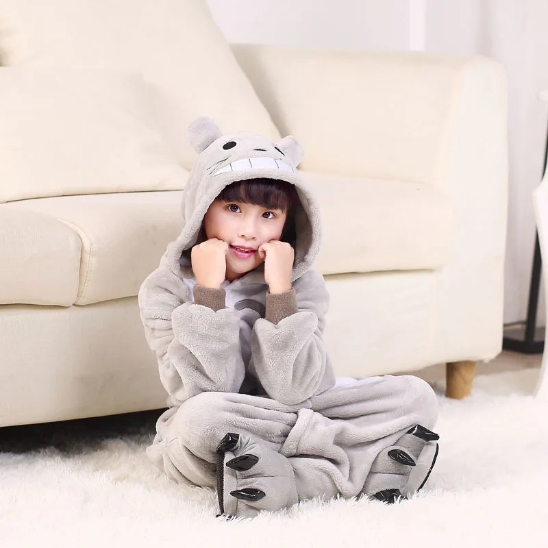 Кигуруми Детские пижамы; фланелевые пижамы для мальчиков и девочек с изображением животных Пегаса, стежка единорога; зимняя теплая детская одежда для сна; комбинезоны