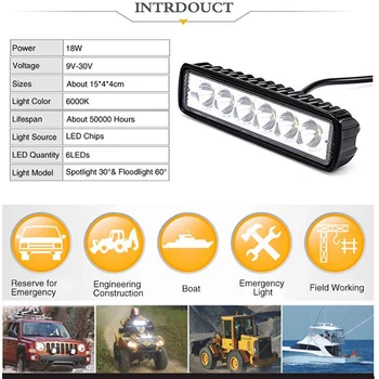 

1/2/4/6/8/10 pcsCar LED Work Light Light Bar Spot Flood Worklight 12V 18W For White Lighting for Truck Tractor Offroad Vehicle