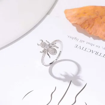 

MISSFOX Rings for Women Ant Silver Color Fashion Ice Out Minimalist Rings Engagement Ring Accessories Lover's Gift Anniversary