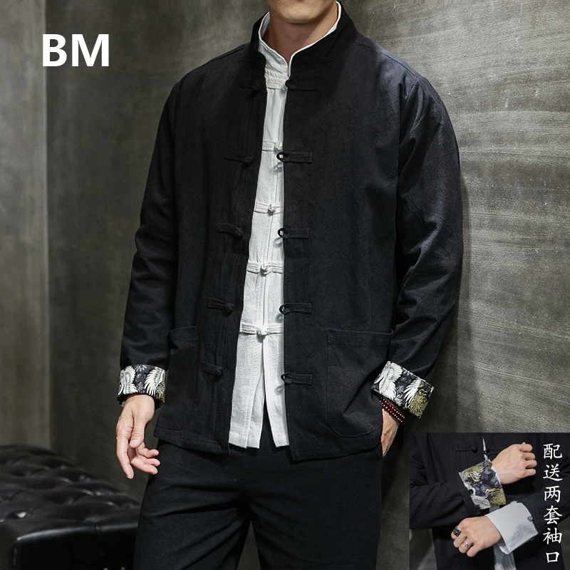 

Spring And Autumn Cotton And Linen Jacket Men Clothing Chinese Style Clothes Loose Large Size Tang Suit Black Tunic Casual Coat