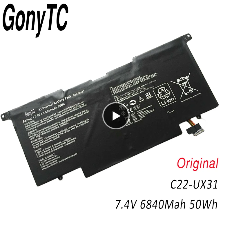 GONYTC C22 UX31New UX31 Аккумулятор для ноутбука ASUS Zenbook UX31A UX31E DH72 C23 7 4 V 50WH/6840 мА
