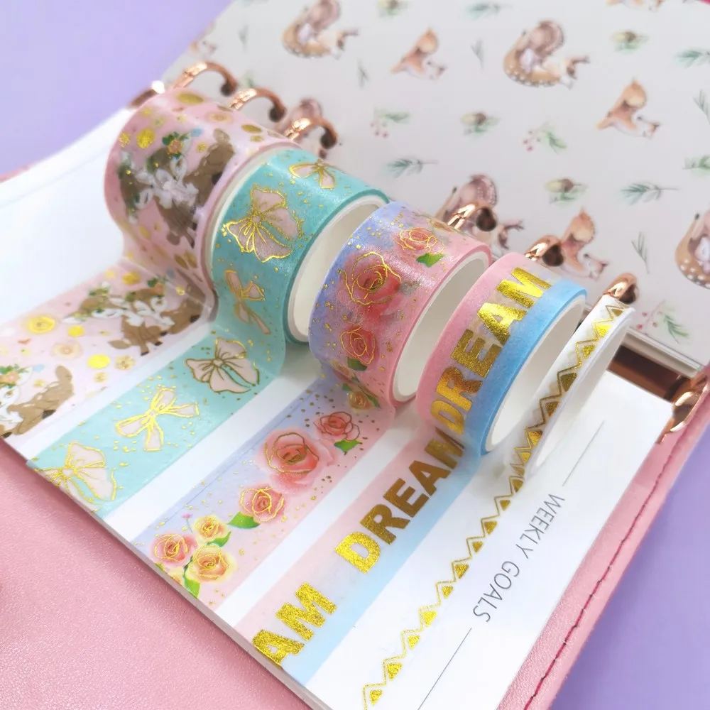 5 шт./компл. Золотой Фольга лента Washi Симпатичный вязаный жакет Олень и цветочным